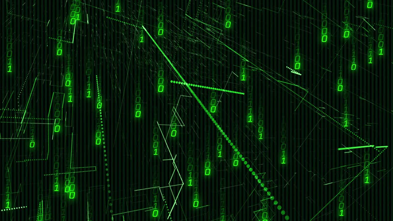 Animation of data processing on black background