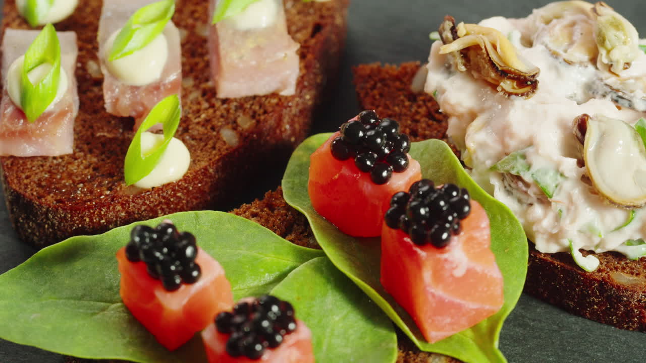 Elegant Appetizers with Smoked Salmon, Tuna, and Caviar