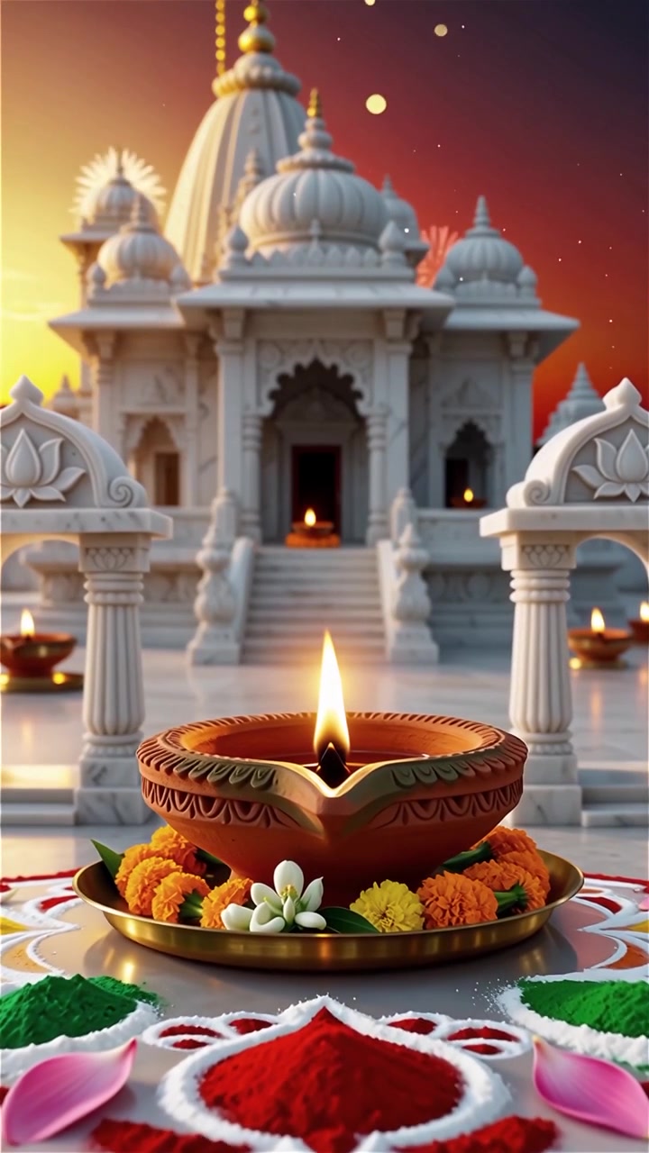 Sfondo del Festival Diwali con lanterne e decorazioni tradizionali Diyas.