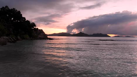 beautiful sunset on la digue, an island of the seychelles