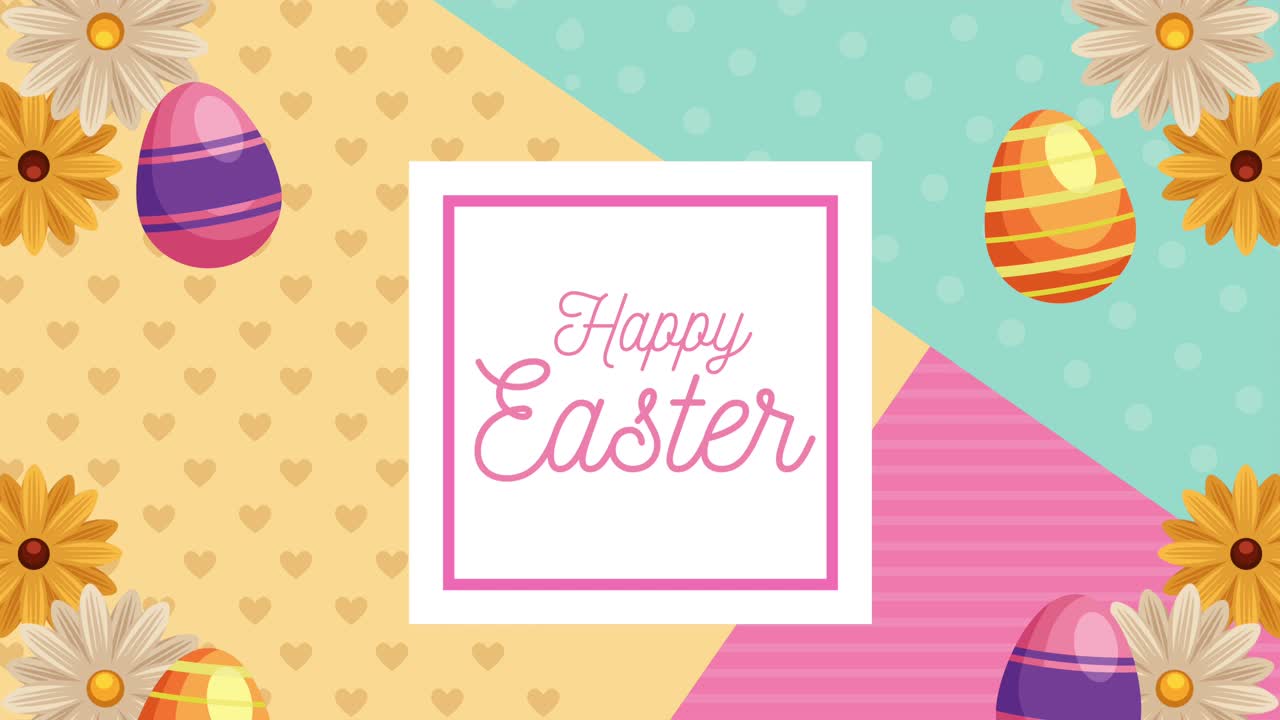 lettere di buon giorno di pasqua in cornice quadrata con uova e fiori