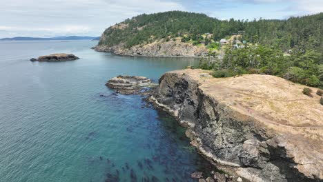 drone shot of fidalgo island cliffside in the pacific north west