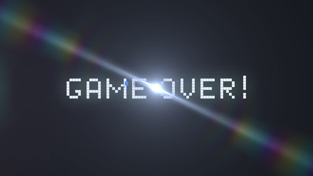 Animazione di testo 'game over' su luce brillante su sfondo nero
