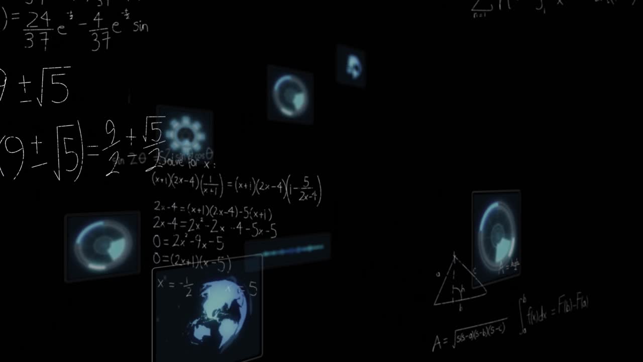 검은 바탕에 스 ⁇ 을 통해 수학적 방정식의 애니메이션