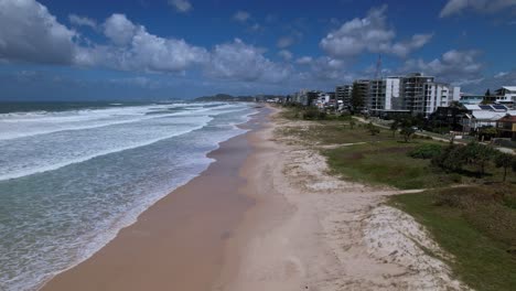 Palm Beach Coastal Suburb In The City Of Gold Coast During Cyclone Alfred In QLD Australia. Aerial Drone Shot