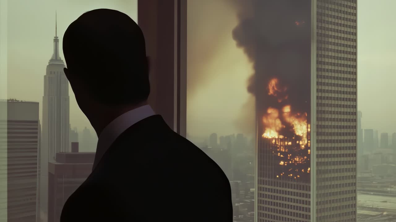 Man Watching a Building Fire