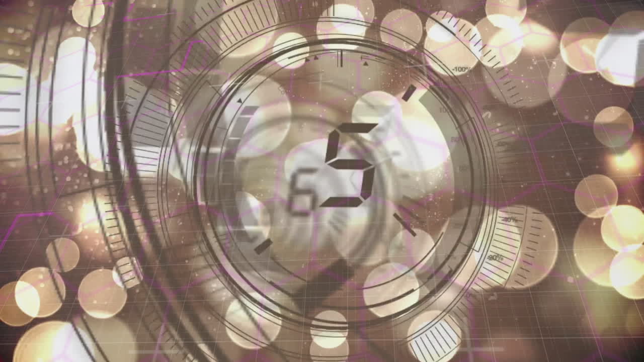 анимация обратного отсчета над светящимися пятнами светлого фона