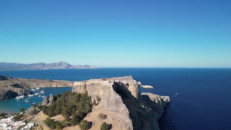 aerial view of the acropolis of lindos in rhodes, greece