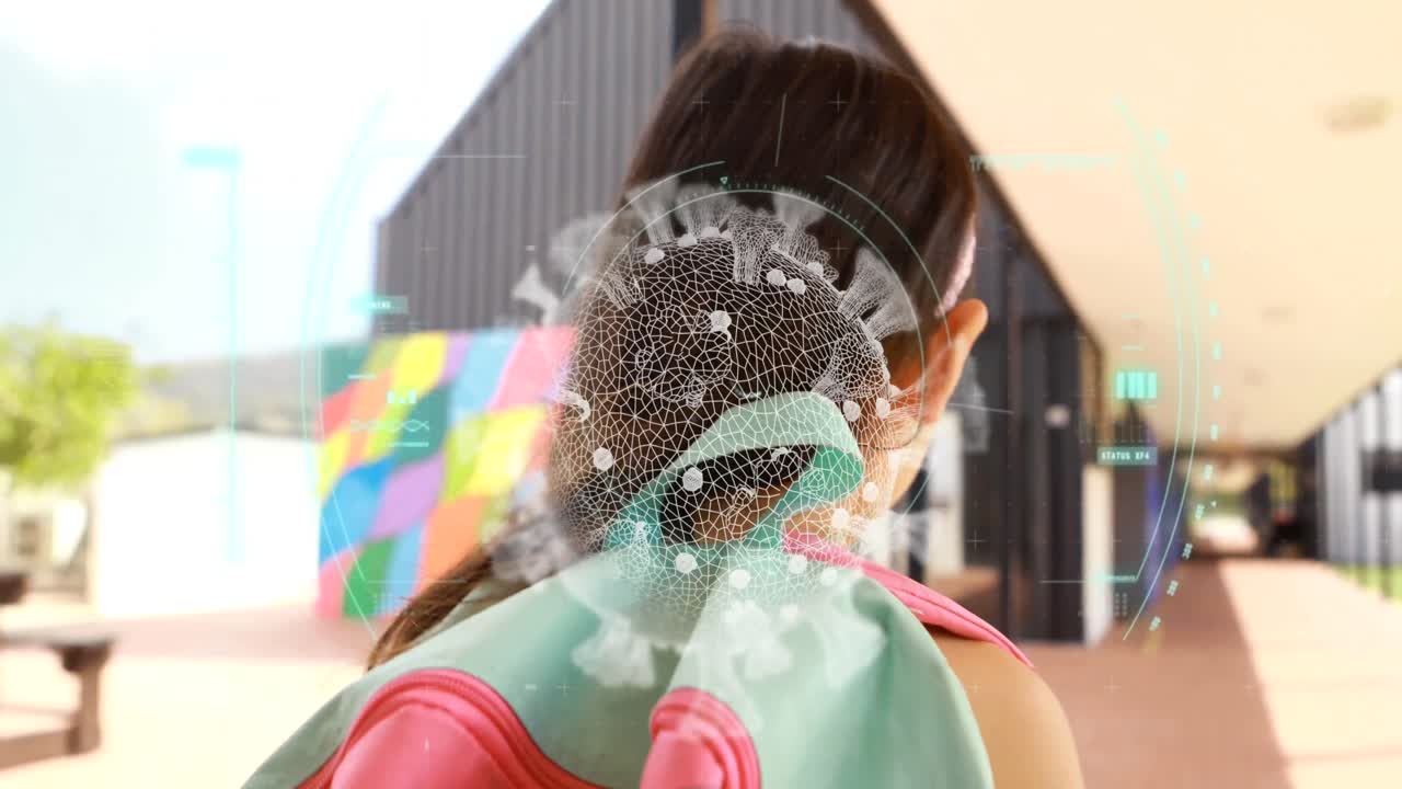 el coronavirus está sobre una colegiala que camina.