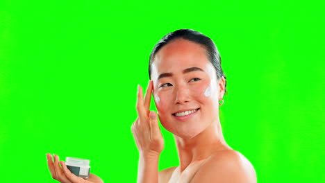 피부 관리, 얼굴 및 크림 용기와 함께 여성