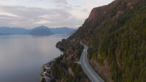 Sea-to-Sky-Hwy-in-Howe-Sound-near-Horseshoe-Bay,-West-Vancouver,-British-Columbia,-Canada