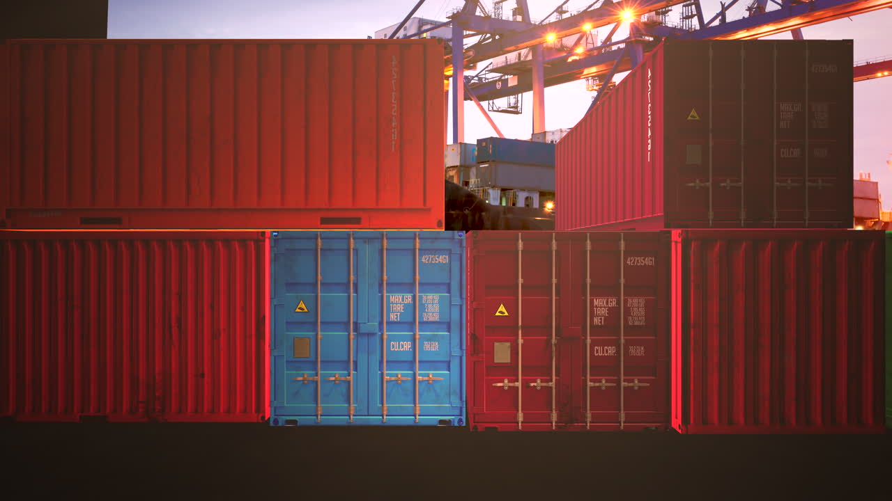 Cargo containers in commercial dock of ships