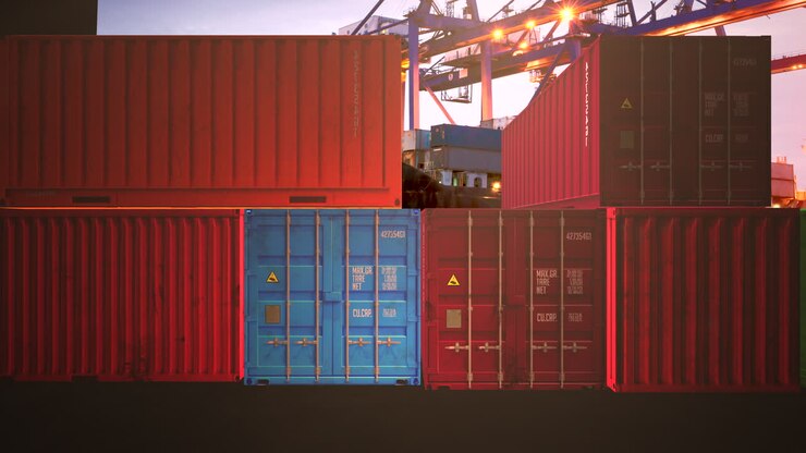 Cargo containers in commercial dock of ships