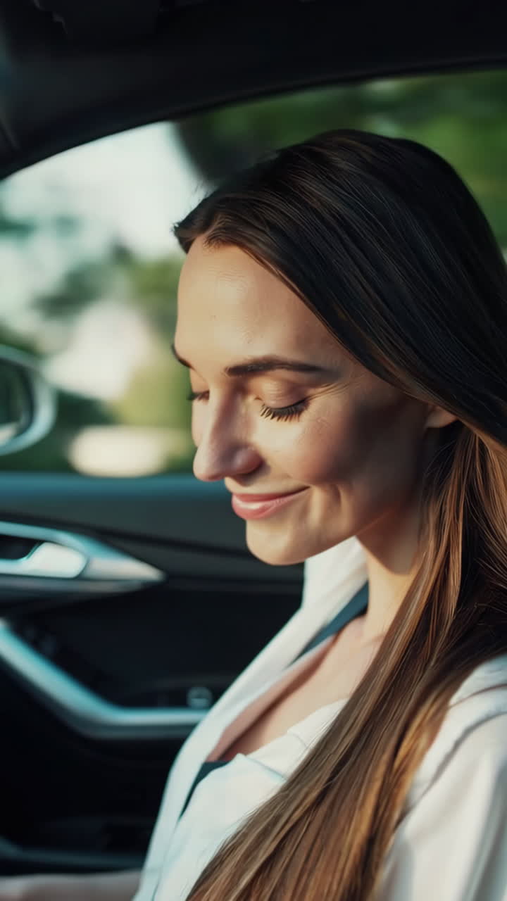 Happy Woman Enjoying a Relaxing Car Ride