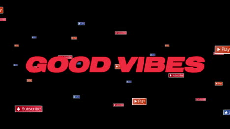 animation of good vibes text and social media data processing on black background