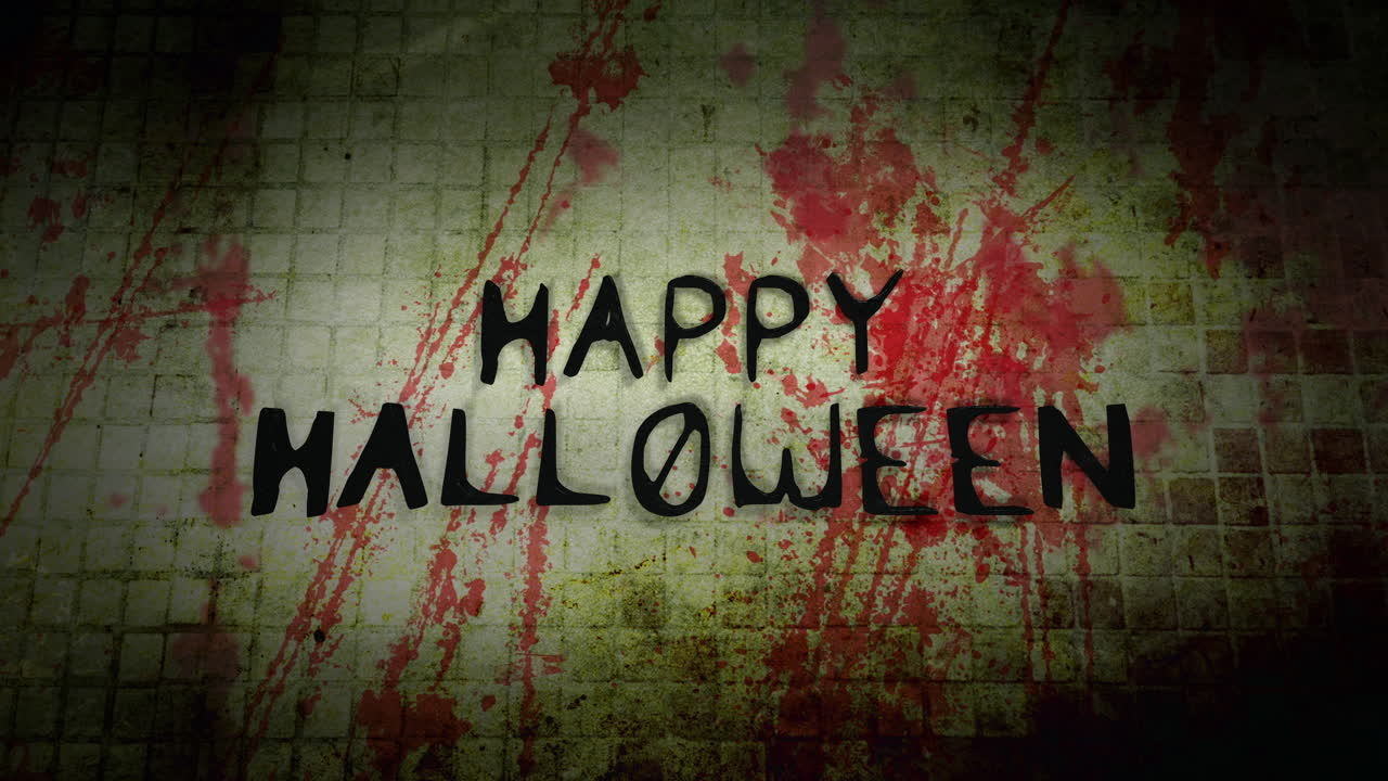 feliz halloween en textura de pared oscura con sangre roja
