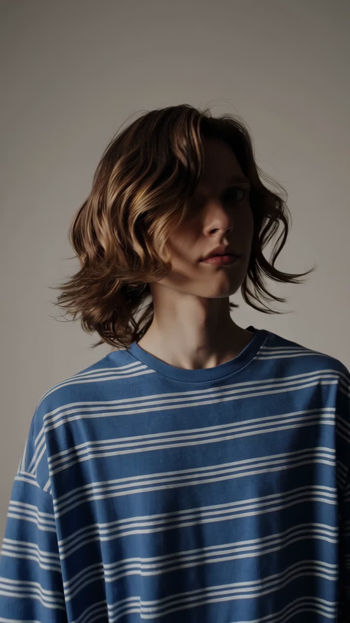 Fashion Portrait of Woman in Striped Shirt