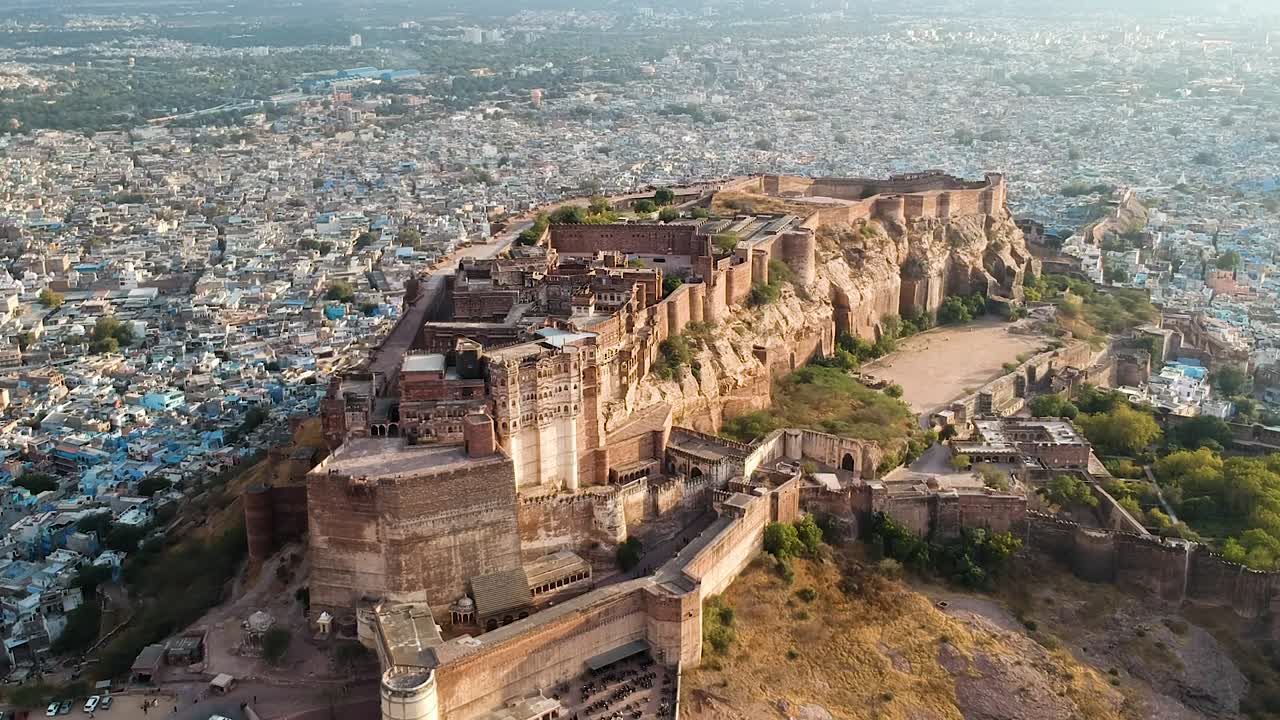 Aerial of Mehrangarh Fort in Jodhpur, Rajasthan, India