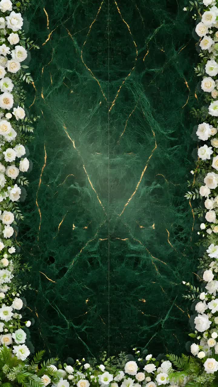 Elegant Wedding Background Emerald Marble Gold Floral Luxury Empty Center 4K