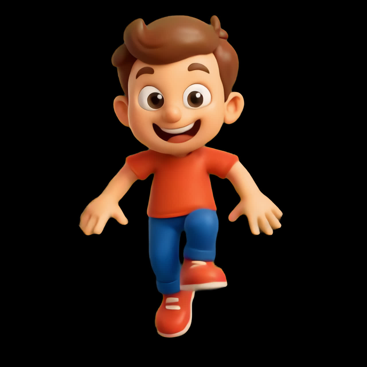 Joyful cartoon boy jumping animation isolated asset, transparent 4K video, alpha channel, ProRes