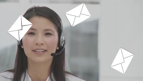 call centre agent talking on her headset