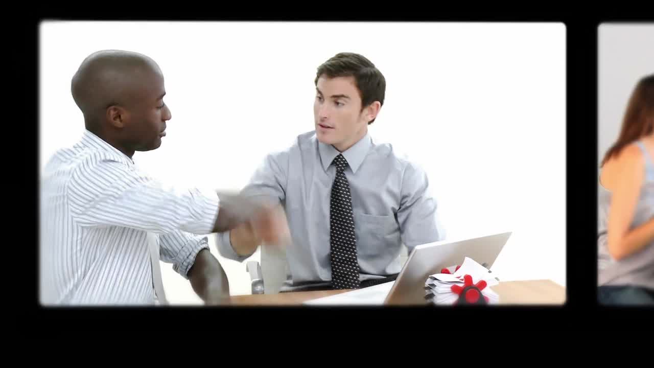 Montage of business people talking together