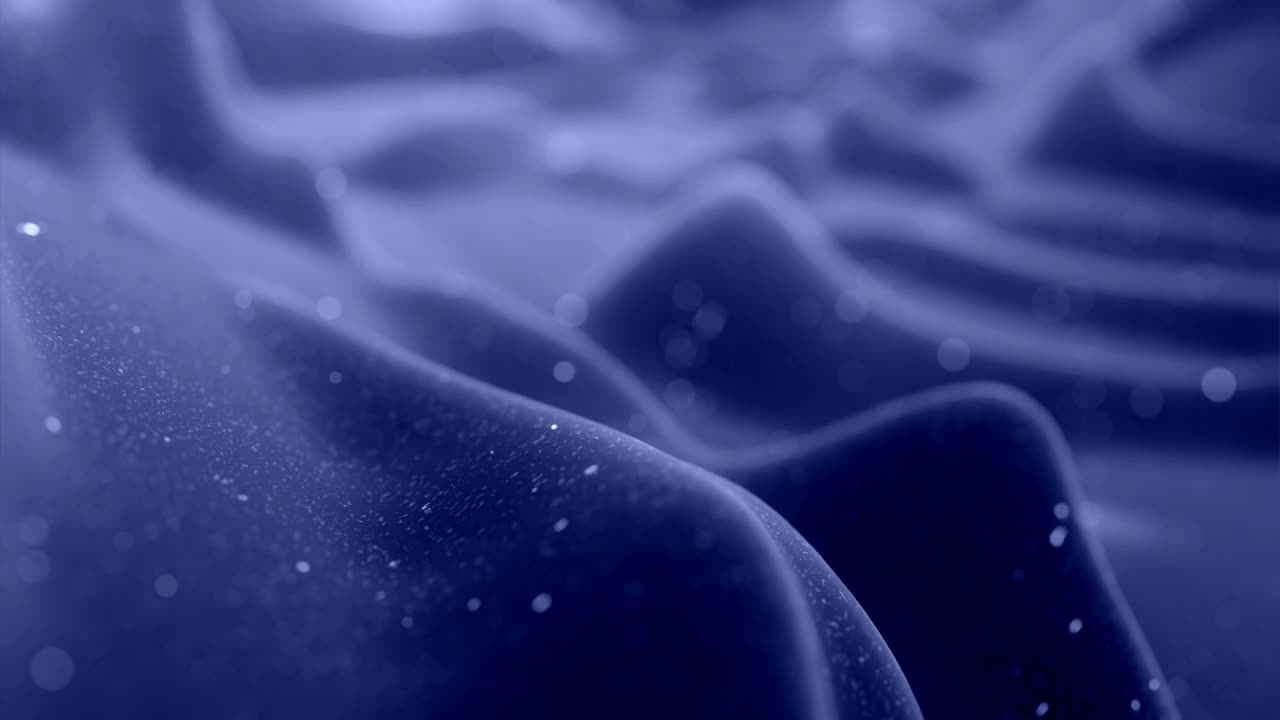 elegante negro festivo bg. fantástico fondo en bucle abstracto, las olas se mueven en una superficie brillante como un paisaje hecho de cera azul líquida con chispas. hermoso fondo suave con animación suave 4k