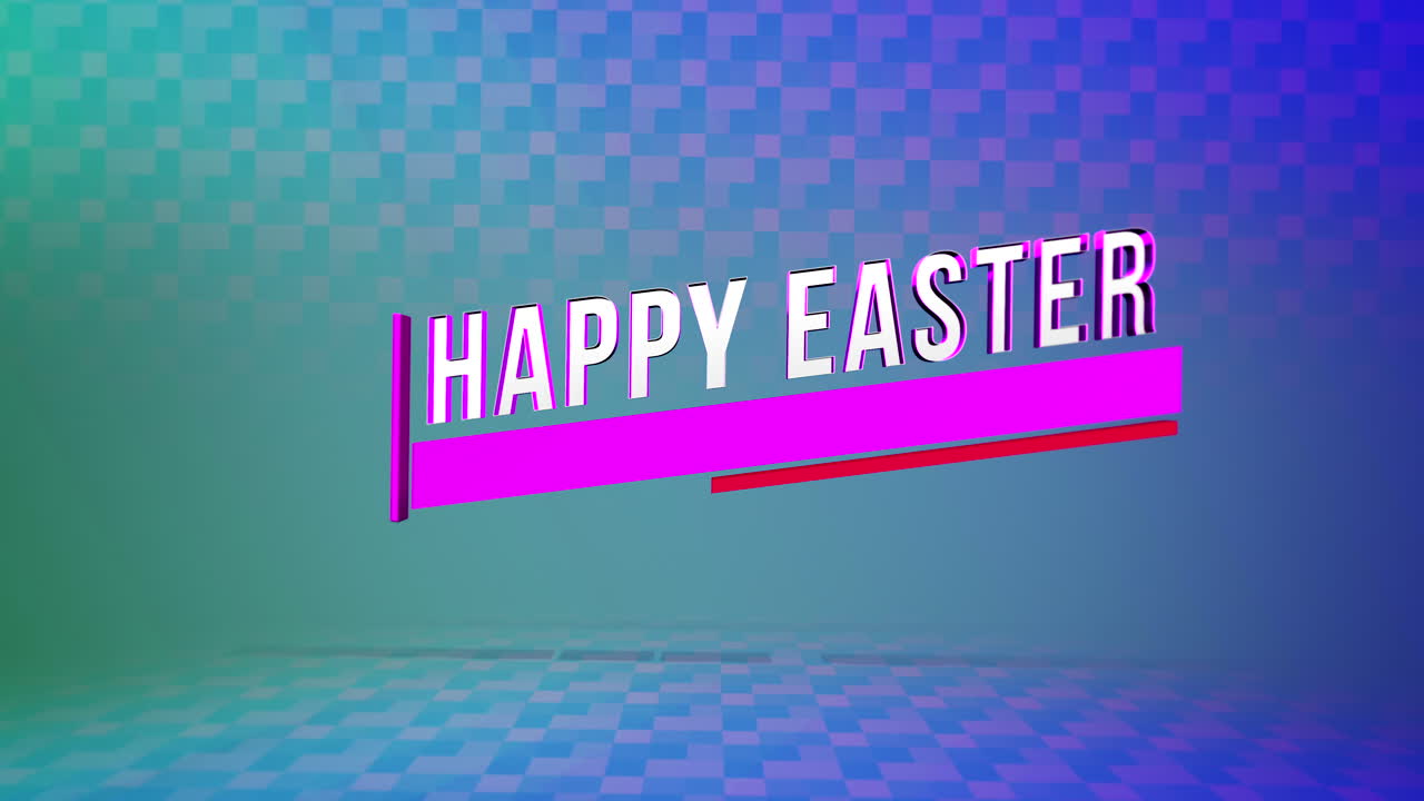 felices pascuas modernas con patrón de cuadrados en degradado azul.