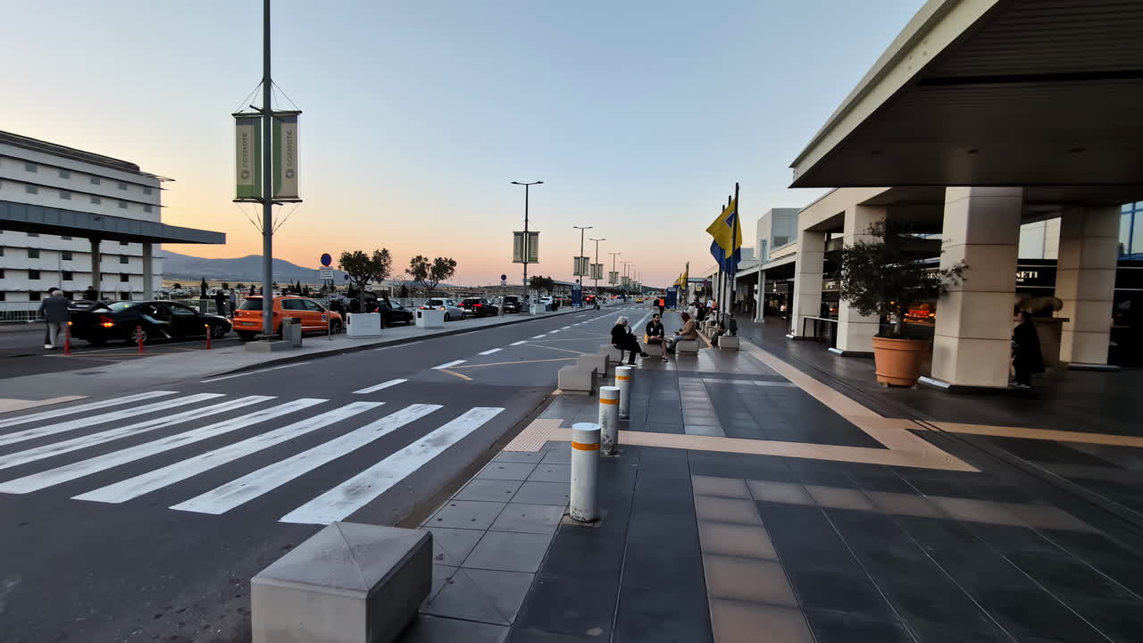 Airport Terminal Road and Sidewalk at Sunset