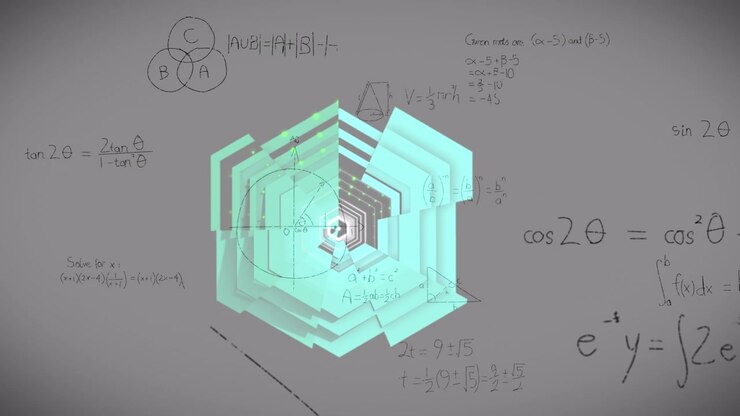 Animation of mathematical formulas over grey background
