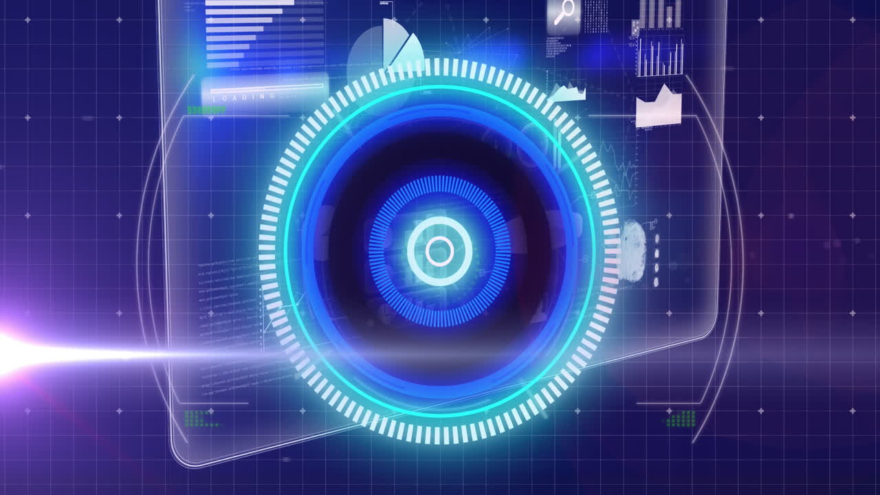 과학적 그래프와 데이터 위를 이동하는 처리 원의 애니메이션