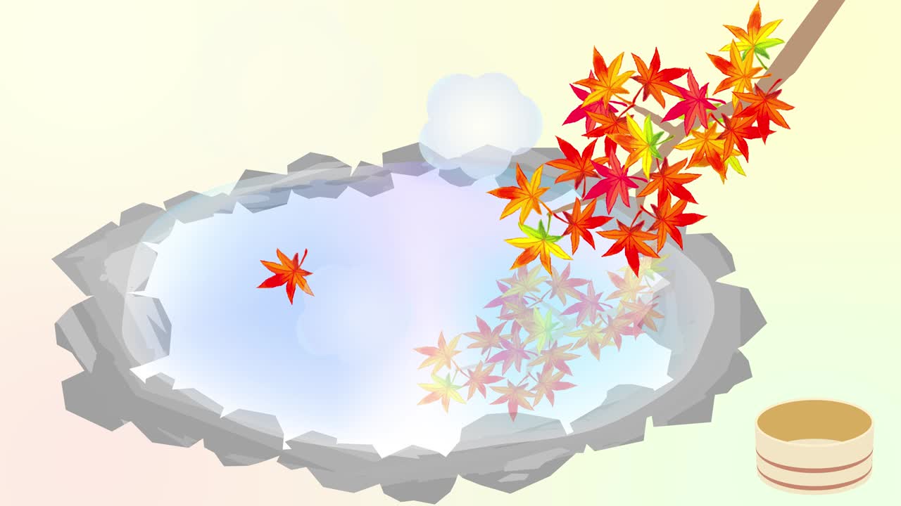 가을에 일본의 온천 애니메이션