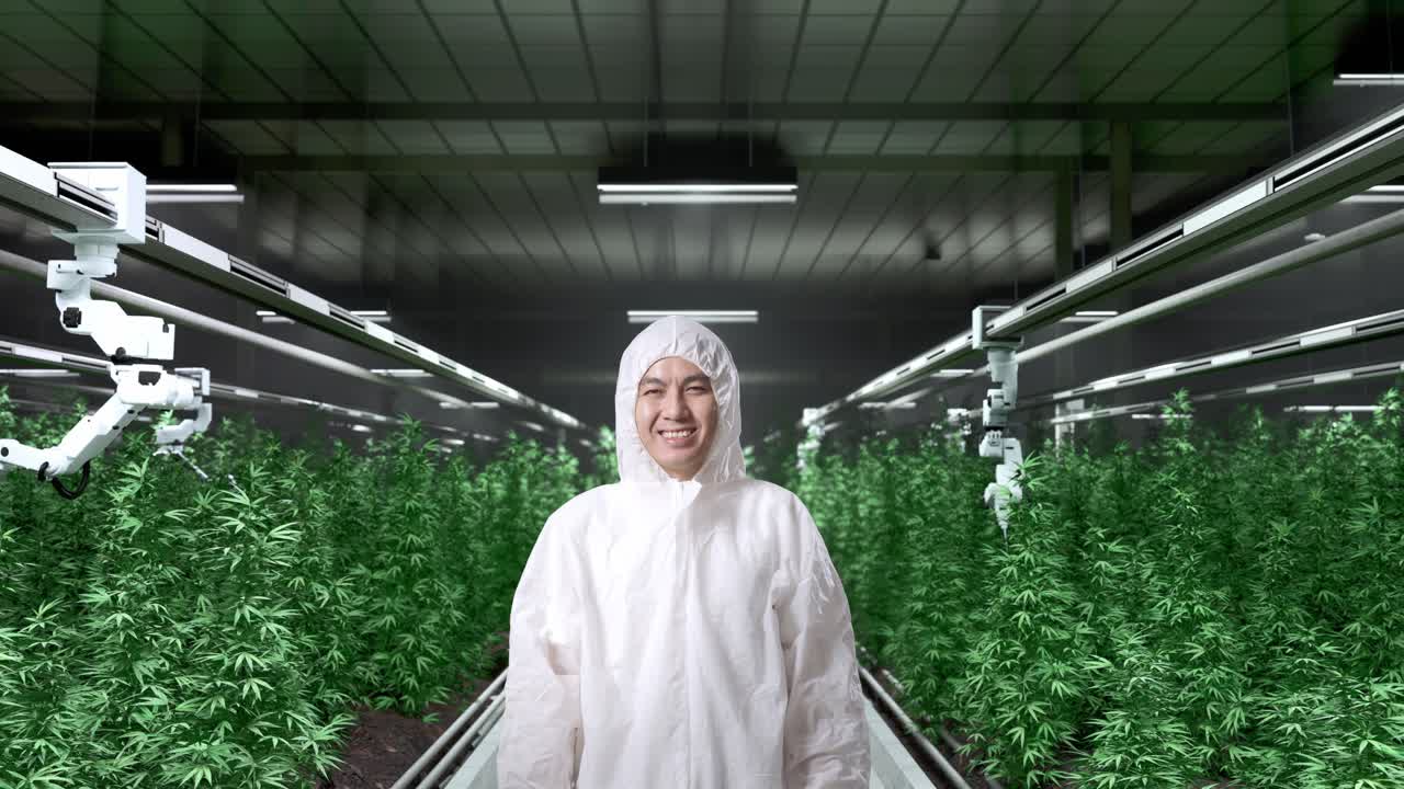 cultivador de cannabis en una instalación moderna de interior