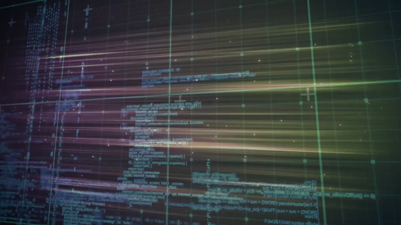 Animation of data processing over dark background