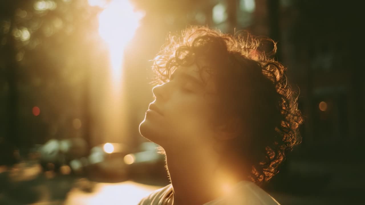 Um Momento Tranquilo: Capturando a Essência Pacífica da Reflexão em um Cenário Urbano Sereno com o Brilho Quente do Pôr do Sol Iluminando por Trás um Indivíduo Pensativo