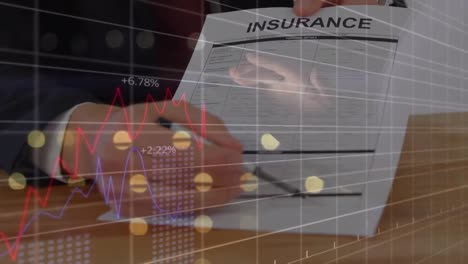 animation of financial data processing over man writing