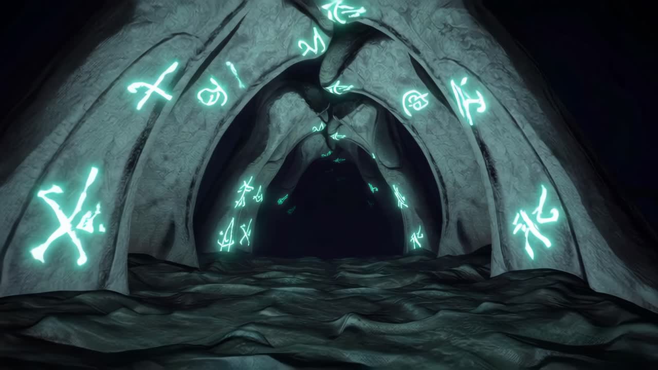 Mysterious Cave with Glowing Runes