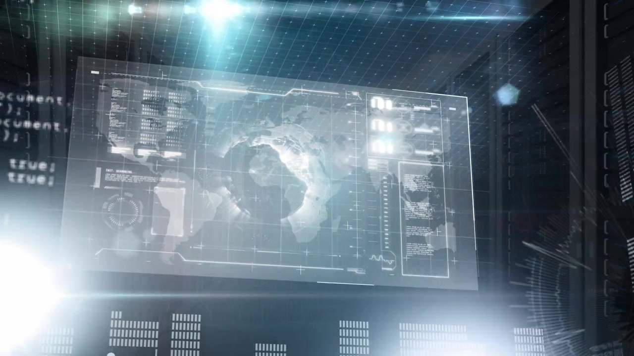Animation of data processing over server room