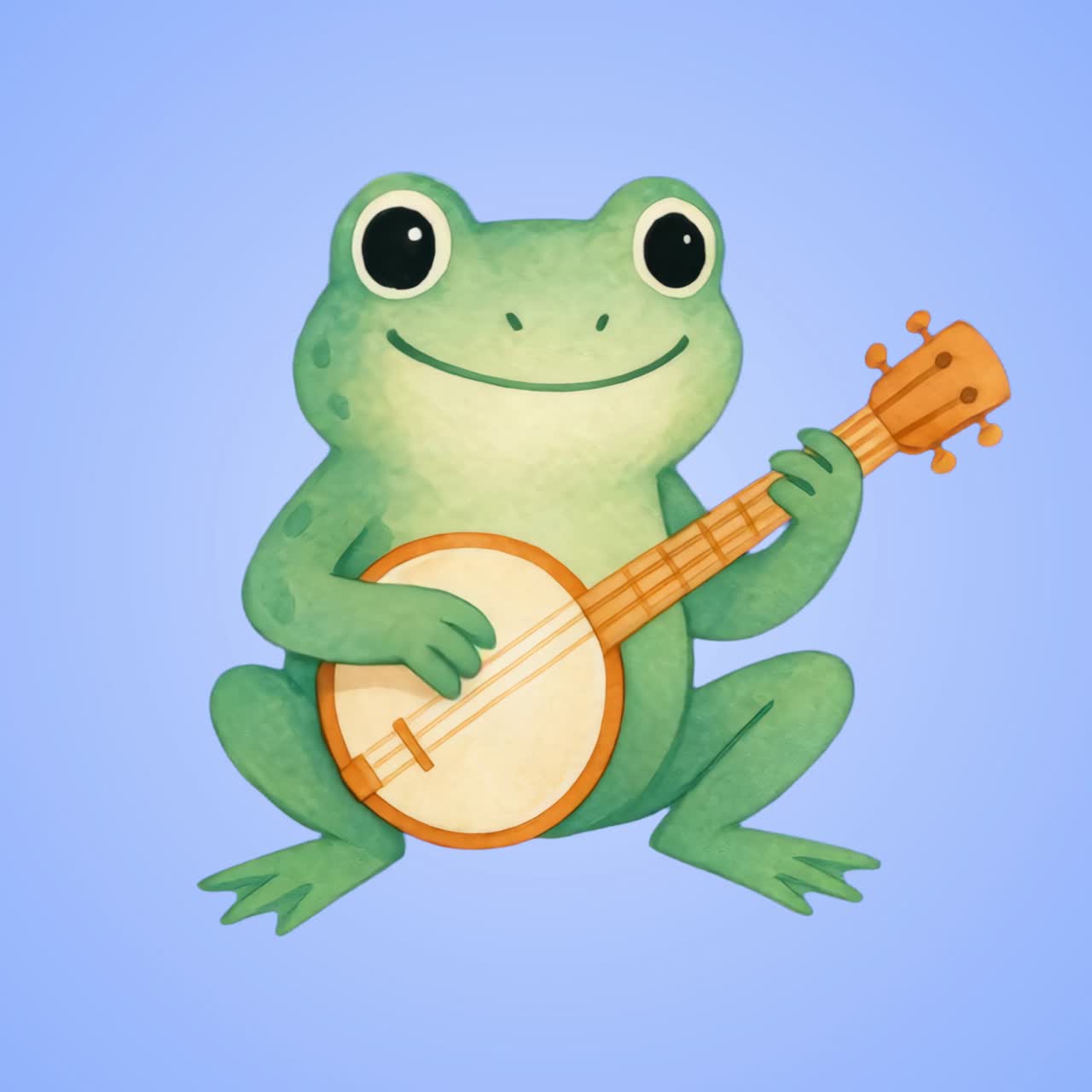 Frog playing banjo happily animation isolated asset, transparent 4K video, alpha channel, ProRes