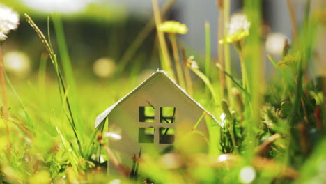 eco-home metaphor with house model in green grass