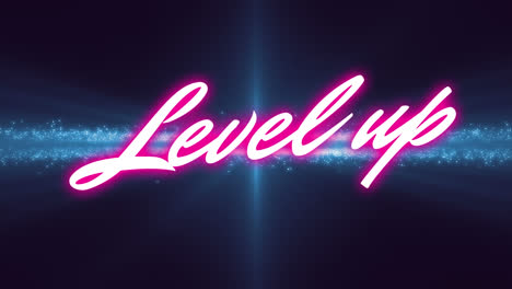 animation of level up text over glowing blue particles on black background