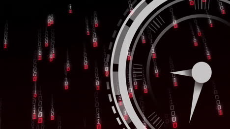 animación de reloj en movimiento sobre procesamiento de datos en fondo negro
