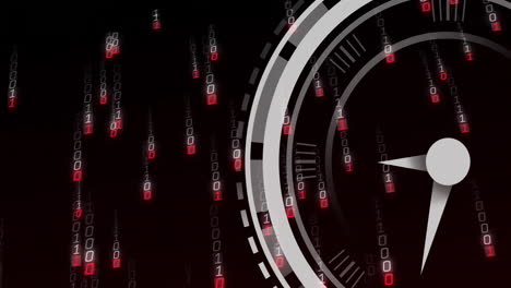 animation of moving clock over data processing on black background