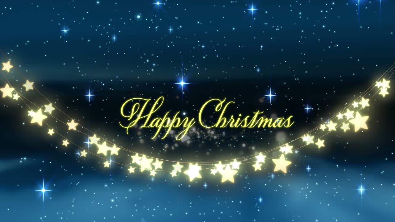 요정 빛과 별 위에 행복한 크리스마스 텍스트의 애니메이션