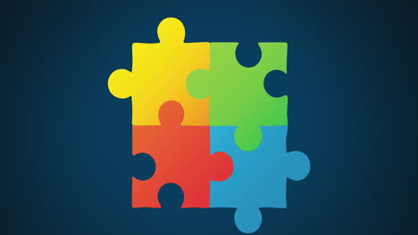 animation of multi coloured puzzle pieces on blue background