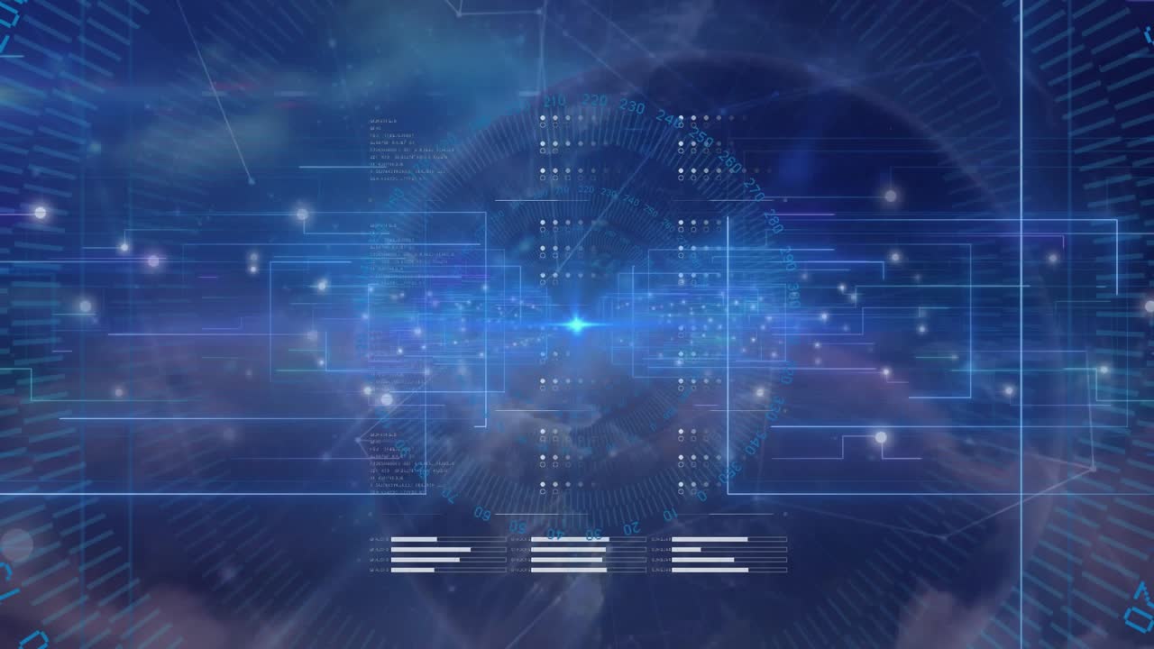 Animation of scope scanning and globe over data processing