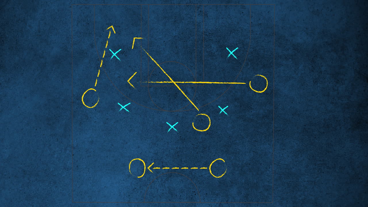 animación del plan de estrategia del juego de fútbol contra un fondo azul texturizado.