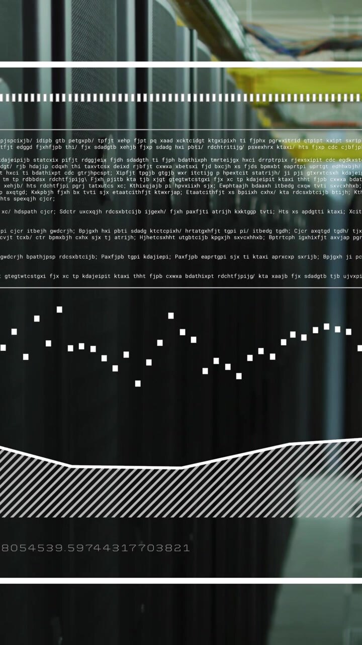 Animation of interface with data processing against computer server room