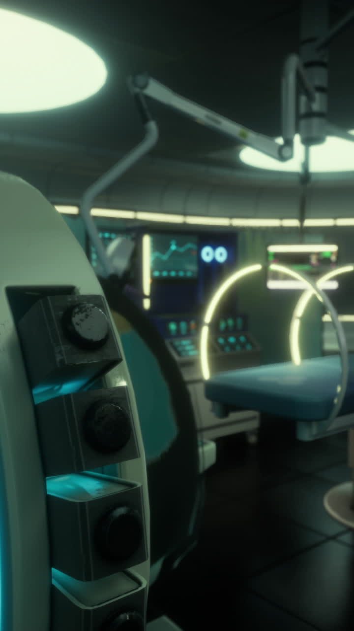 Sala medica futuristica con tecnologia avanzata ed elementi illuminati