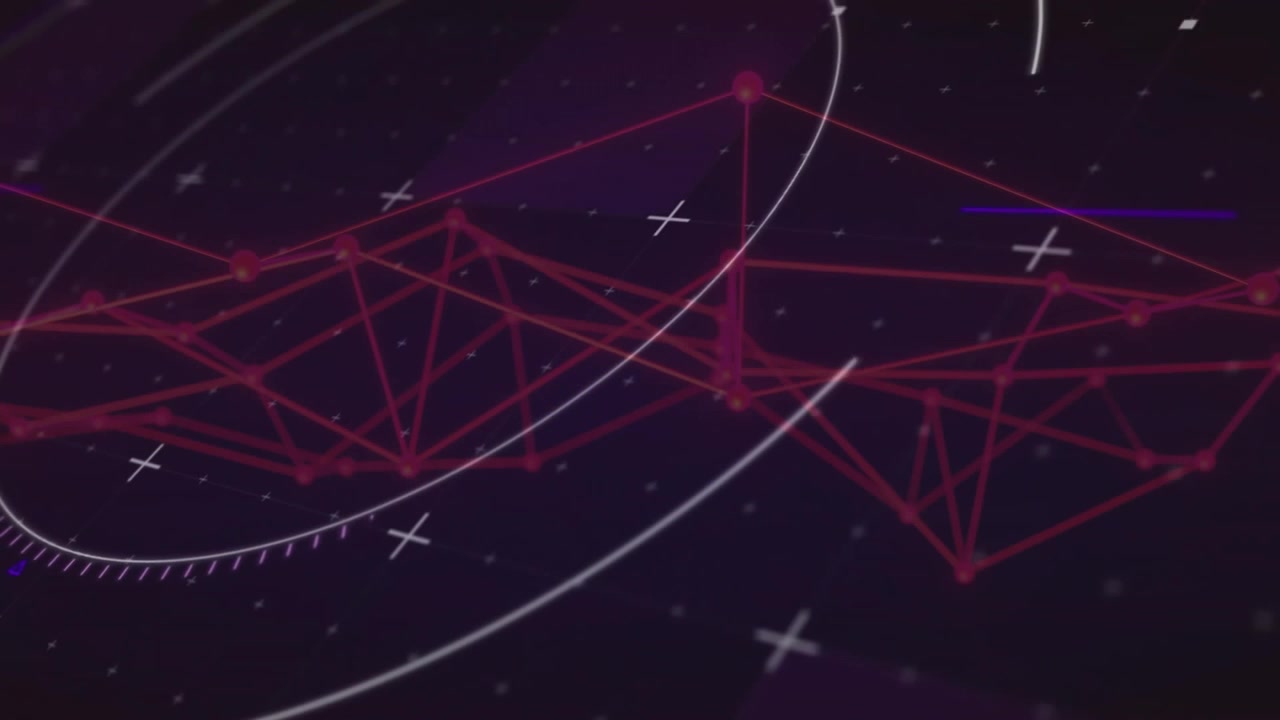 Red network shape appearing at center pulsating and rotating arcs visualizing data flow